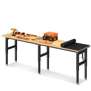 96" Adjustable Workbench, 5000 Lb Capacity Heavy-Duty Work Bench Table with Power Outlet & Pegboard, Rubber Wood Top Garage Work Table for Workshop - 1 of 4