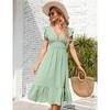WhizMax Summer Women's V Neck Short Sleeve Dress High Waist A line Dress Flowy Ruffle Shirred Swing Midi Dresses - 2 of 4