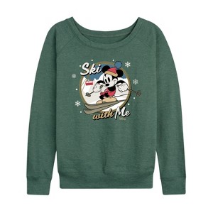 Women's - Disney - Ski With Me Lightweight French Terry Wide Neck Long Sleeve Shirt - 1 of 4