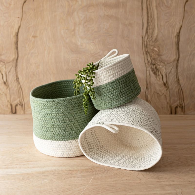 Set of 3 Color Block Baskets Green Cotton by Foreside Home & Garden, 3 of 10