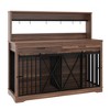 JUJABU 55.1" Dog Crate Furniture with Storage Drawers, Shelves and Divider,  for Large or 2 Medium Dogs, Lockable Cage, Brown - 2 of 4