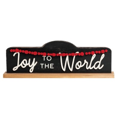 Transpac Wood 16.54 in. Multicolored Christmas Tabletop Sign with Pom Poms