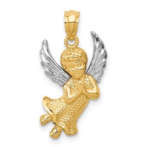 Black Bow Jewelry 14k Yellow Gold & Rhodium Diamond-Cut Praying Angel Pendant, 13 x 25mm - 1 of 4