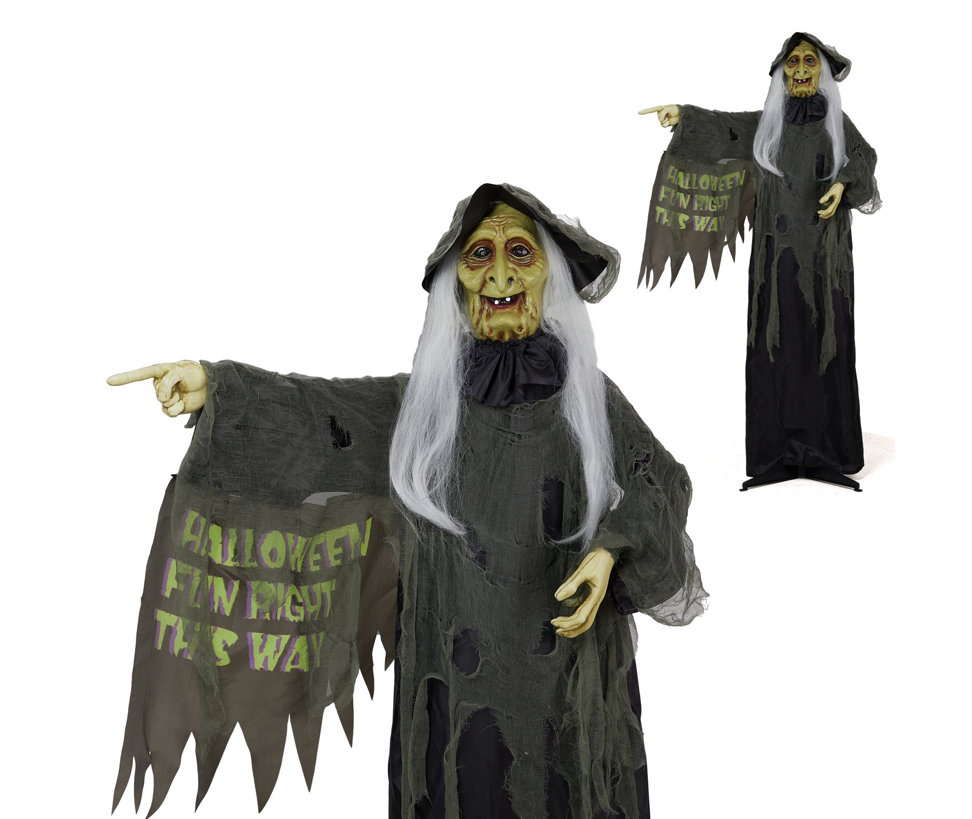 Slickblue Scary 6 FT Halloween Witch Prop with Motion Sensor, Talking Feature & Glowing LED Eyes
