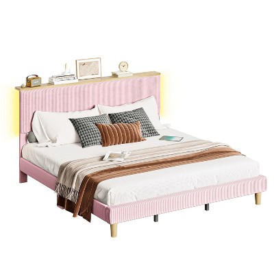 Bestier King Corduroy Upholstered Bed Frame with Adjustable Headboard
