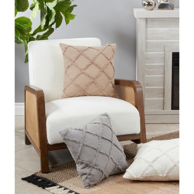 Ivory Diamond Tufted Cotton Throw Pillow