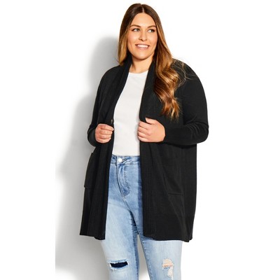 Women's Plus Size Accentuated Neck Cardigan - Black | Avenue : Target