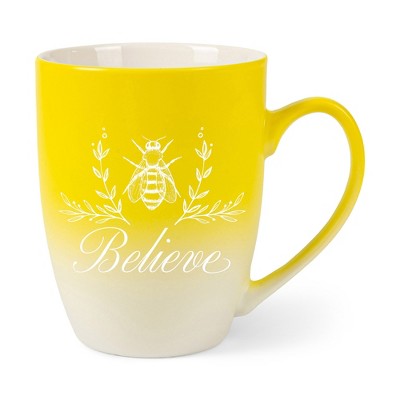 Elanze Designs Believe Two Toned Ombre Matte Yellow and White 12 ounce Ceramic Stoneware Coffee Cup Mug