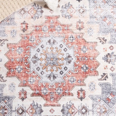 Arizona Southwestern 5x8 Rust and Light Blue Washable Area Rug