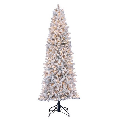 Home Heritage 7 Foot Frosted Alpine Quick Set Flocked Christmas Tree with Lights