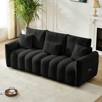 PAGED 38.1"Teddy Fabric Couch with Strong Eucalyptus Frame,Cotton Lounge Upholstered Sofa with A Pillow,Modern Sofa for Living Room
