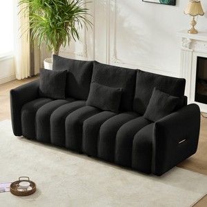 PAGED 38.1"Teddy Fabric Couch with Strong Eucalyptus Frame,Cotton Lounge Upholstered Sofa with A Pillow,Modern Sofa for Living Room - 1 of 4