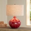 360 Lighting Gordy 20 1/2" High Small Mid Century Modern Accent Table Lamp Red Ceramic Single Oatmeal Shade Living Room Bedroom Colors May Vary - 2 of 4