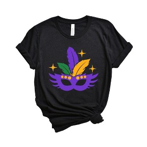Simply Sage Market Women's Feather Mask Sparkle Short Sleeve Graphic Tee - 1 of 3