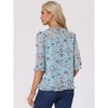 INSPIRE CHIC Women's Round Neck Ruffle 3/4 Sleeve Floral Print Chiffon Blouse - 4 of 4