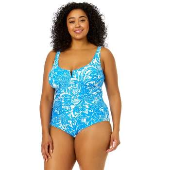 Anne Cole Plus Women's Plus Midnight Floral V-Wire One Piece Swimsuit