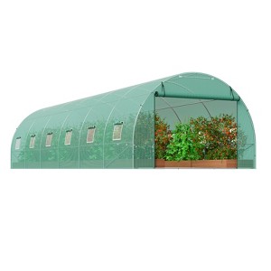 VEVOR Walk-in Tunnel Greenhouse, 29.2x9.7x6.5 ft Hoop House Greenhouse Tunnel with Galvanized Steel Frame, Green PE Cover, 12 Windows - 1 of 4