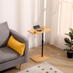 Okak Elegent C-shaped Side Table with Bamboo Top, End Table with Adjustable Height, Couch Table with Slots for Living Room, Bedroom - 1 of 4