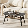 Tangkula 2-Tier Coffee Table w/ Rattan Storage Shelf & Rubber Wood Legs for Living Room - 3 of 4