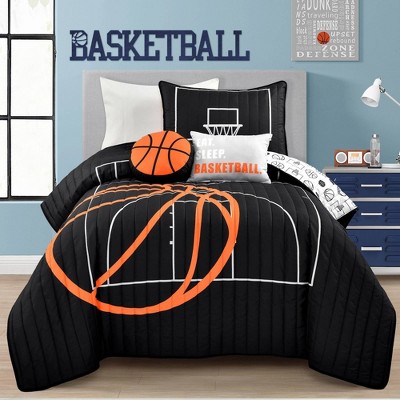 Lenzuola Basket Per Bambini Chezmoi Collection - Set 3 Pezzi Twin Morbida Microfibra Grigio Arancione Nero - Cameretta Sportiva