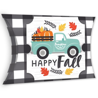 Big Dot of Happiness Happy Fall Truck - Favor Gift Boxes - Harvest Pumpkin Party Large Pillow Boxes - Set of 12