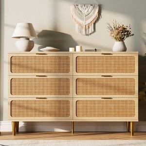 Whizmax Rattan 6-Drawer Dresser for Bedroom, Large Wooden Chest with Deep Drawers, Wide Top Storage for Closet, Living Room, Hallway - 1 of 4
