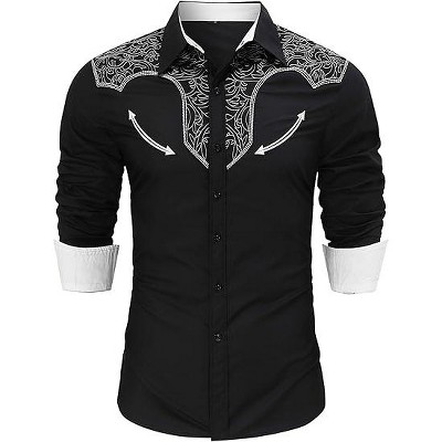 Men's Western Shirts Long Sleeve Slim Fit Embroideres Cowboy Shirts Casual Button Down Shirt
