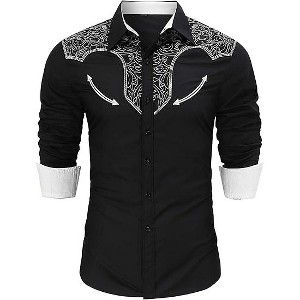 Men's Western Shirts Long Sleeve Slim Fit Embroideres Cowboy Shirts Casual Button Down Shirt - 1 of 4