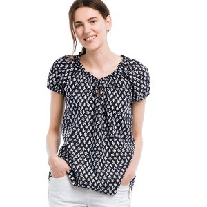 ellos Plus Size Keyhole Neckline Peasant Blouse - 1 of 4