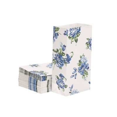 Unique Bargains Paper Gift Bag Pack Blue Flower Storage Bag for Party Favor 50 Pcs