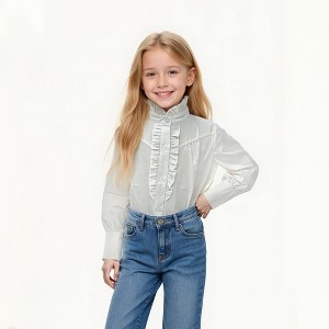 Girls' Ruffled Stand - Collar Long - Sleeve Blouse - 1 of 3