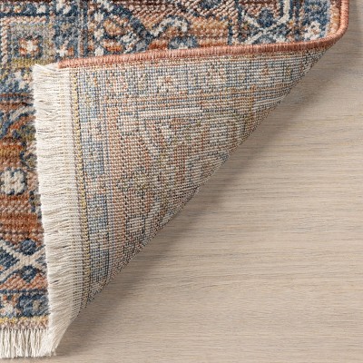 Rust and Blue Vintage Medallion Fringe Runner Rug