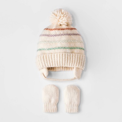 Baby Girls' Multi Striped Hat - Cat & Jack™ Beige 0-6M