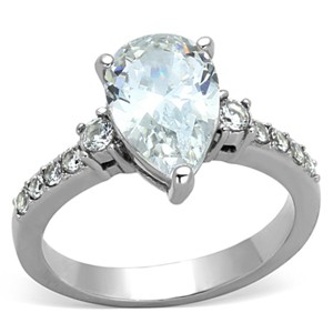 Slickblue Polished Stainless Steel Women's Ring, Pear Cut Clear CZ, Pave Accent, No Plating, Sizes 5-10 - 1 of 4