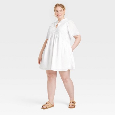 Women's Short Sleeve Eyelet Mini Skater Dress - Universal Thread™