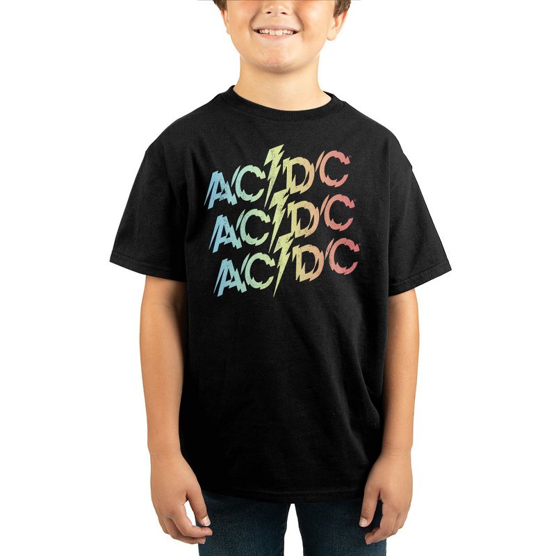 ACDC Rock Band Logo Youth Boys Black Short Sleeve Graphic Tee Shirt, 1 of 2