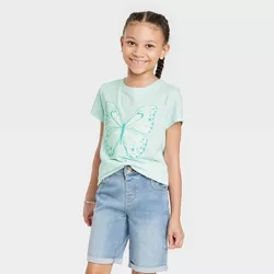 Girls' Butterfly Short Sleeve Graphic T-Shirt - Cat & Jack™ Light Turquoise Green