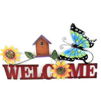 Home & Garden 20.5" Butterfly Welcome Sign Poke Yard Decor Planter Stake Direct Designs International  -  Decorative Garden Stakes