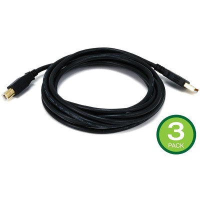Monoprice USB Type-A to USB Type-B 2.0 Cable - 10 Feet - Black (3 Pack) 28/24AWG, Gold Plated Connectors, For Printers, Scanners, and other