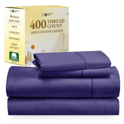 Cotton Sheets Set - Softest 400 Thread Count Bed Sheets, 100% Cotton Sateen, Cooling, Deep Pocket by California Design Den