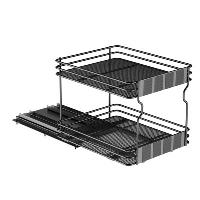 Heavy Duty Black Steel Pull Out Spice Rack Organizer with Labels