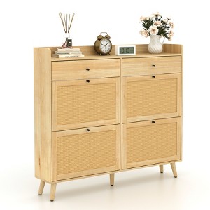 COZONY Rattan Shoe Cabinet Storage, Large Freestanding Organizer with Wood Legs & 4 Drawers for Entryway, Hallway & Living Room - 1 of 4