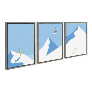 Kate and Laurel Sylvie Downhill Skier Framed Canvas Art Set By Rocket Jack, 3 Piece 18x24, Gray - 1 of 4