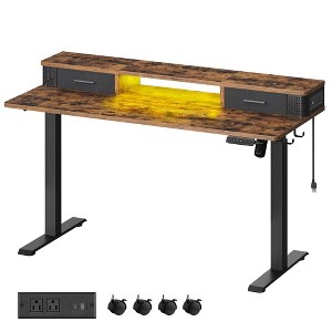 VASAGLE Electric Standing Desk with Drawers, Sit Stand Desk with Built-in Power Strip, Adjustable Height, 23.6 x 55.1 Inches - 1 of 4