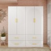 Keloyid White Wood 62.99 in. Armoire with 4 Drawers, 4 Shelves, Golden Handles and Hanging Rods - 3 of 4