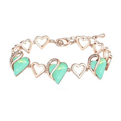 Leafael Infinity Love Heart Link Bracelet with Healing Stone Crystal, 18K Rose Gold Plated, 7" Chain + 2" Extender