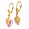 Black Bow Jewelry Pink & White Enameled Conch Shell Dangle Earrings in 14k Yellow Gold - 2 of 4
