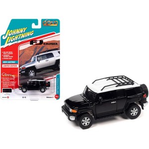 2007 Toyota FJ Cruiser Black Diamond with White Top and Roofrack Limited Edition 1/64 Diecast Model Car by Johnny Lightning - 1 of 3
