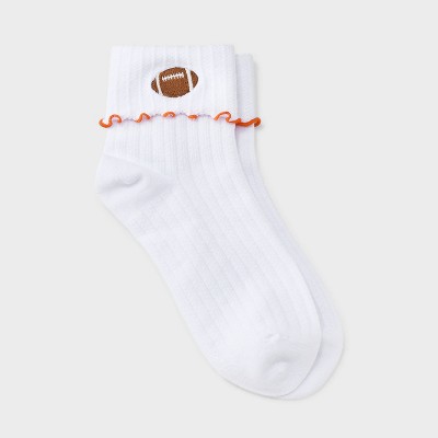 Women's Game Day Embroidered Football Pointelle Bobby Socks with Lettuce Edge Cuff - Wild Fable™