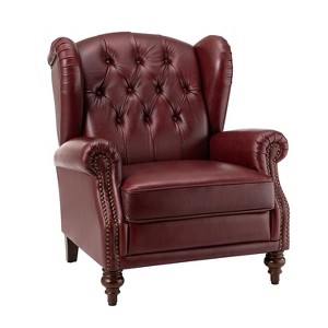 Amanda 33 Wide Genuine Leather Wingback Armchair with Solid Tapered Wood Legs and Nailhead Trim| ART OF LIVING DESIGNS - 1 of 4